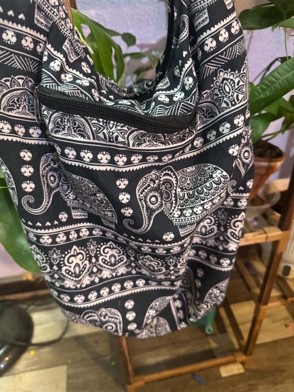 Black & White Elephant Pattern Hobo Bag - Women